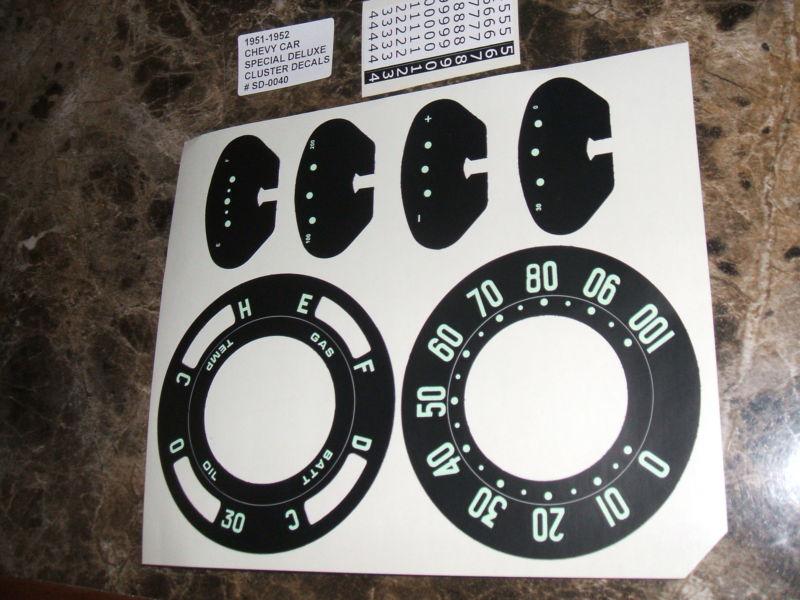 1951 1952 chevrolet deluxe belair  gauges speedometer decals originals colors