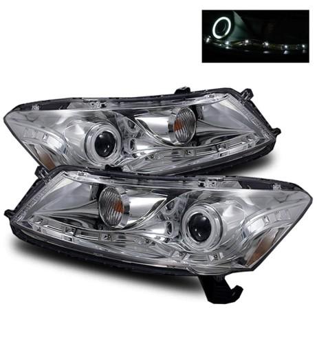 08-12 honda accord 4dr sedan drl led strip/ccfl halo chrome projector headlights