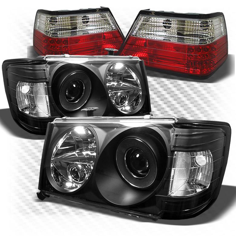 86-95 w124 e-class black pro headlights + r/c philips-led perform tail lights