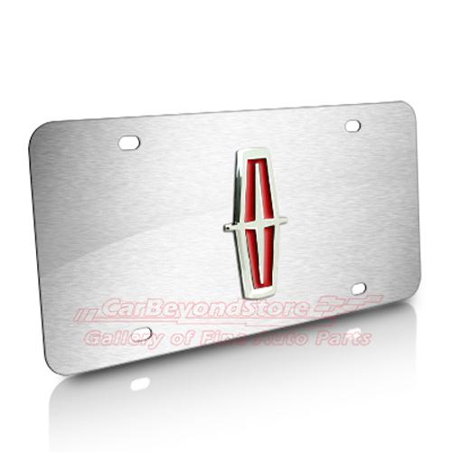 Lincoln red 3d logo brushed stainless steel license plate, made in usa + gift