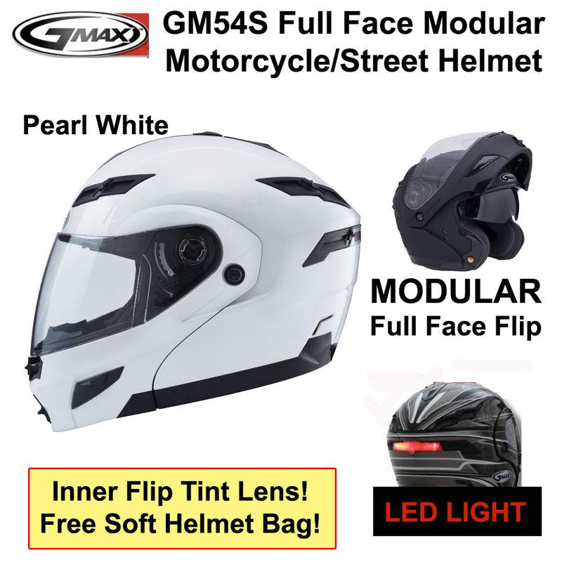 Gmax gm54s modular motorcycle street helmet pearl white 3xl - nib