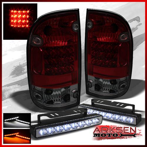 White/amber led bumper fog+01-04 toyota tacoma led red smoke tail lights set