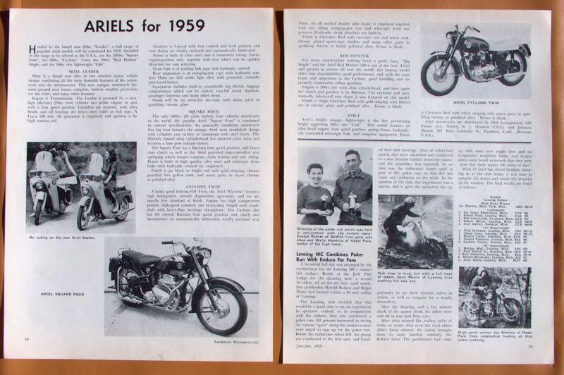 0849   1959 ariel model line up + 2 page ad!