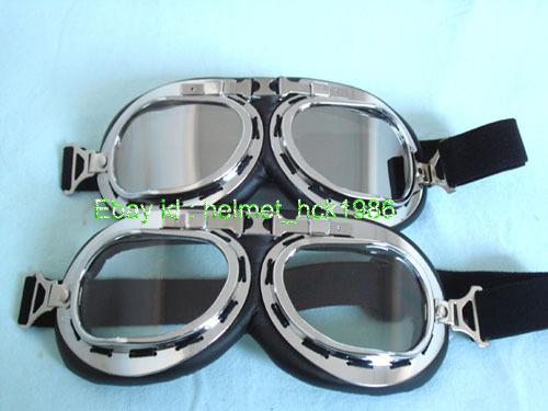 2 pcs motorcycle scooter plating biker helmet's uv goggles clear + silver lenses