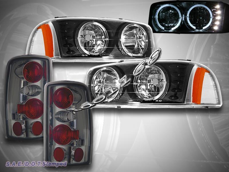 00-06 gmc yukon denali xl black halo led headlights + tail lights smoke 2006