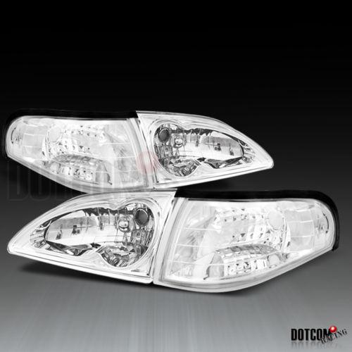 Chrome 94-98 ford mustang crystal clear headlight+corner signal lamp 4pc