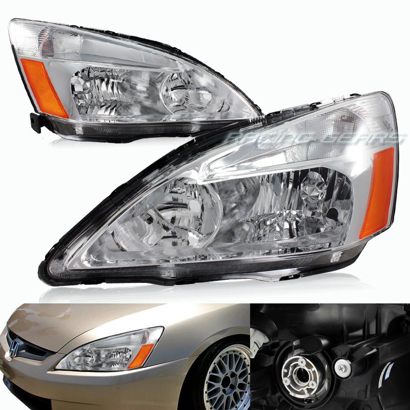 03-06 honda accord jdm chrome housing clear lens amber reflector headlight lamps