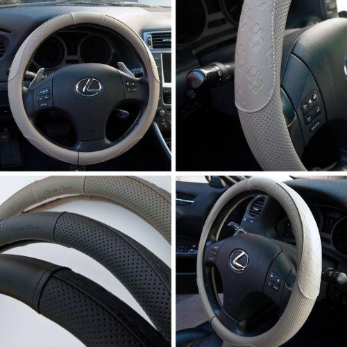 51003 14"-15" 38cm steering wheel cover beige leather fiat bmw audi suv car new