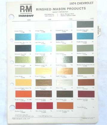 1974 chevrolet r-m color paint chip chart all models original 