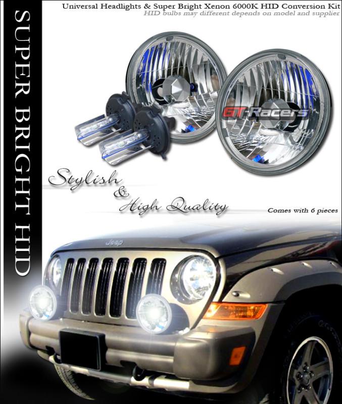 6000k hid xenon 7" diameter diamond round chrome head lights lamps h4 lh+rh gg