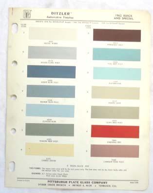 1962 buick ppg  color paint chip chart all models original 