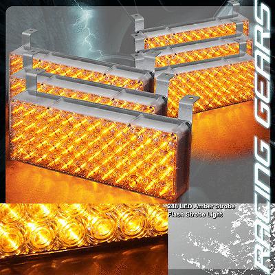 288 amber led 12v 3x mode deck dash grille hazard flash strobe lights (6x panel)