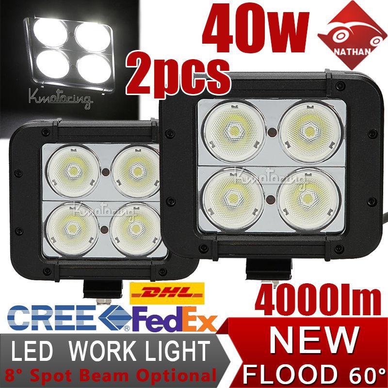 2pcs 40w cree flood beam led work offroad light bar driving lamp pickup van suv