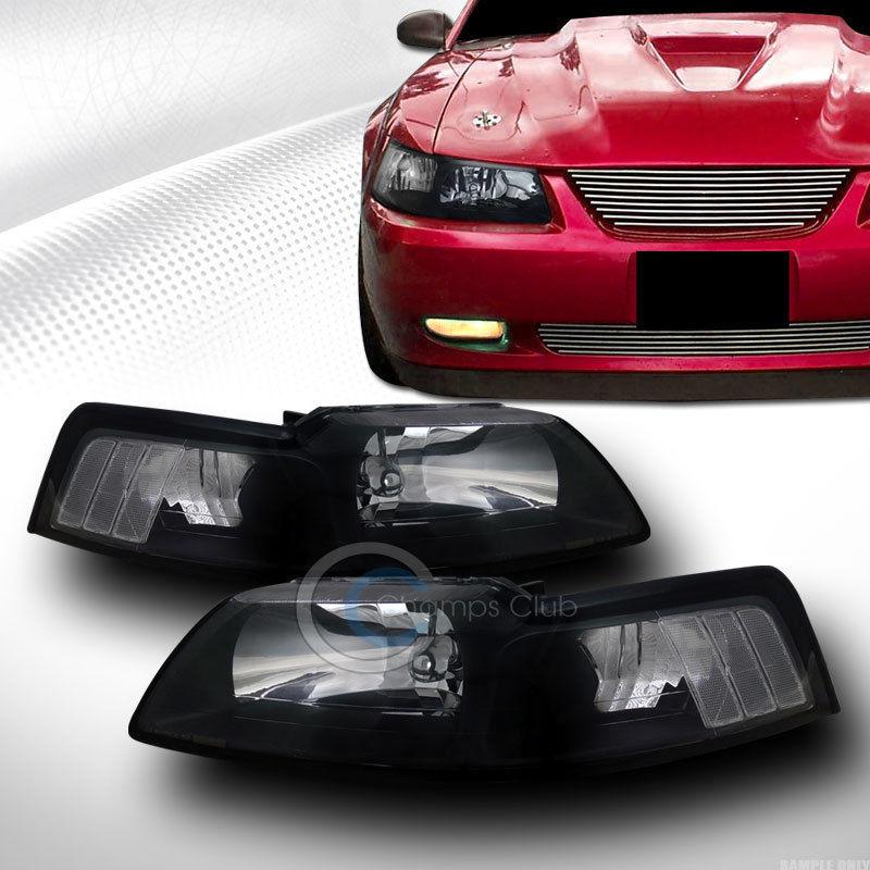 Crystal black clear head lights lamps signal left+right dy 99-03 04 ford mustang