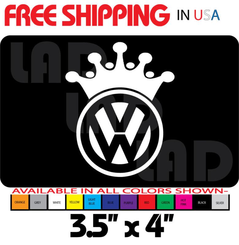 1-vw king crown vinyl decal sticker 3.5" x 4" glossy white