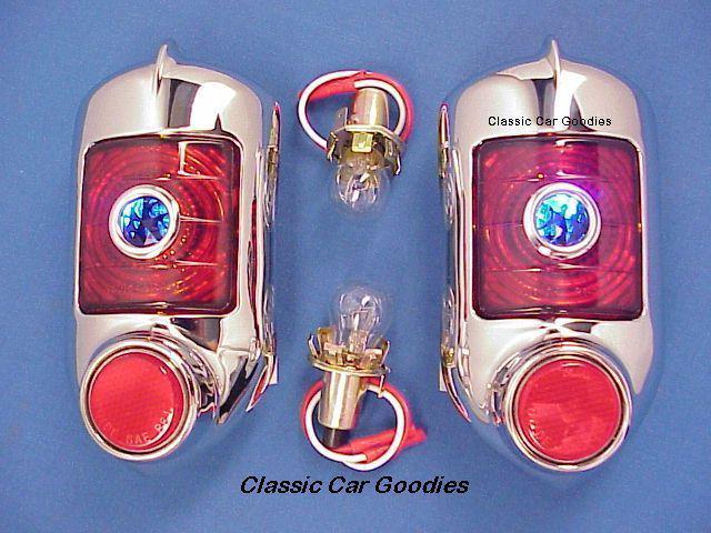 1951-1952 chevy tail lights (2) blue dot w gaskets