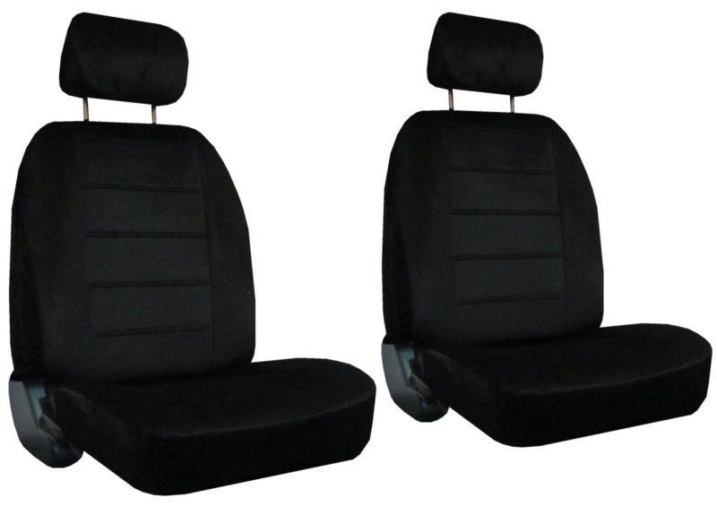 2 black quilted velour car auto truck seat covers w/ head rest covers #2