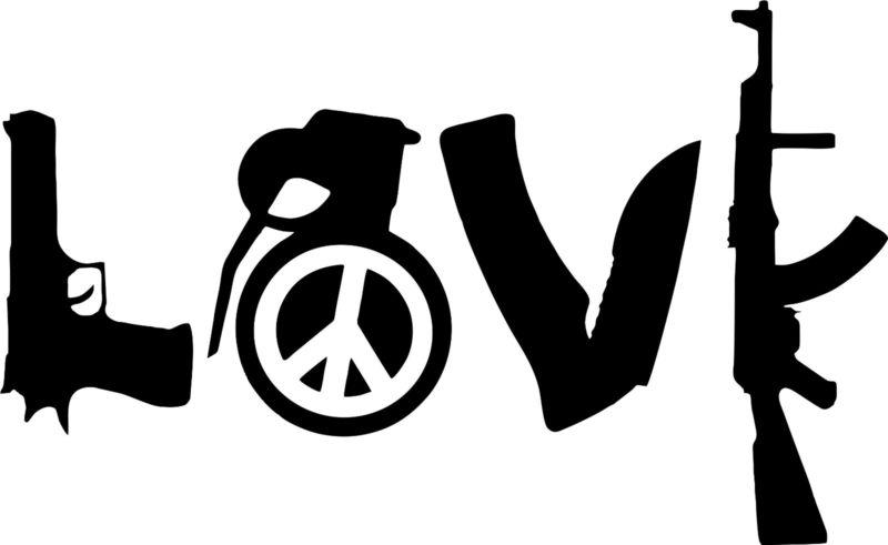 Love knife gun hand grenade car truck window wall laptop vinyl decal sticker