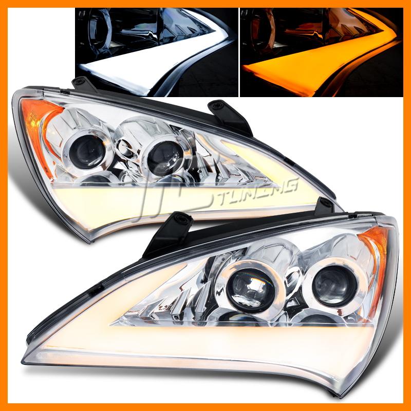 Fit 10-12 hyundai genesis coupe chrome dual projector headlights left+right set