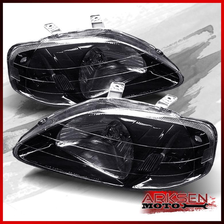 99-00 honda civic 2/3/4dr jdm black crystal headlights lamps left+right pair set