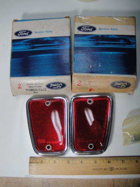 1967 68 69 ford pickup f100 250 reflectors - red - with  bezel - pair - nos ab2