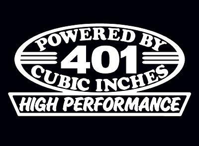 2 high performance 401 cubic inches decal set hp v8 engine emblem stickers