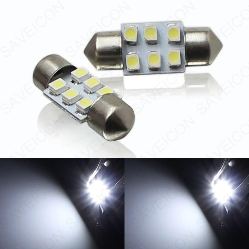 2 x 31mm c5w 6 smd 1210 led white car interior dome light lamp bulb