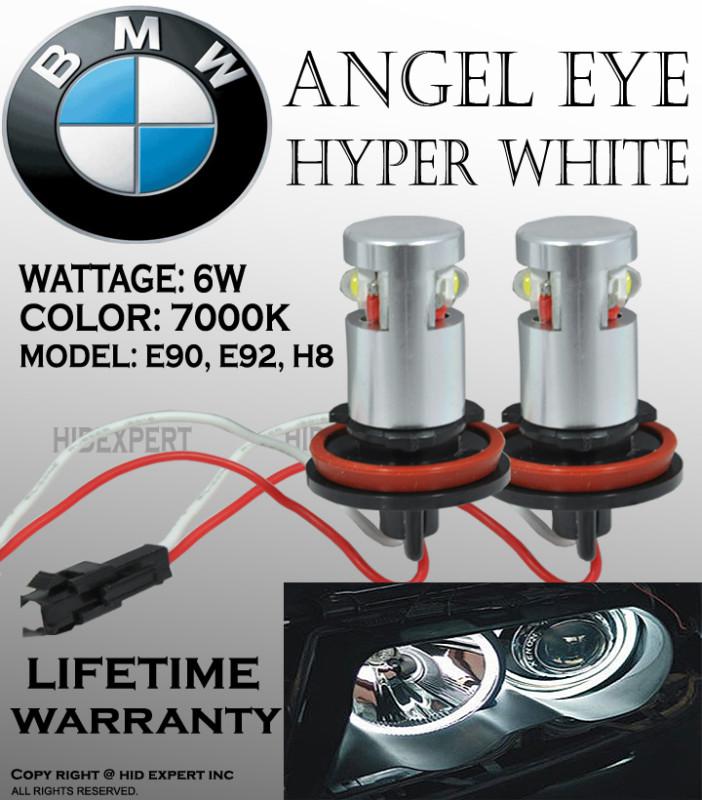 Jdm bmw angel eye e92 h8 halo ring super bright led bulbs head light 7000k white