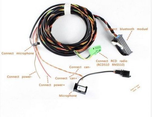 W/ microphone cable wiring harness for vw rns315 rcd510 rns510 9w7 9w2 bluetooth