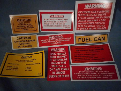 10 different military truck m151 a1 a2 label sticker m35 cucv m998 m715 m37 m54