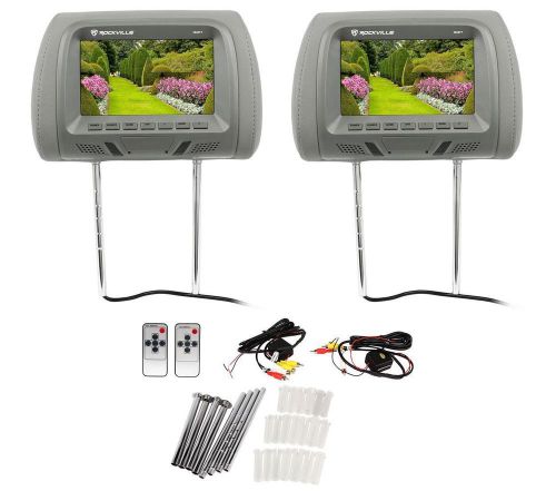 Pair rockville rhp7-gr 7â€ grey tft-lcd car headrest tv monitors w/ speakers+ir