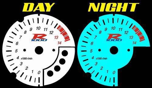 Suzuki gsxr 1000 2003 2004 white face plasma glow gauges dials mph kmh