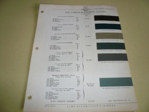 1937 lincoln-zephyr acme proxlin color chip paint sample