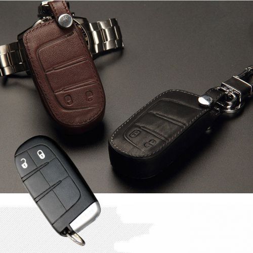 Genuine leather remote key bag case fob holder chain for dodge