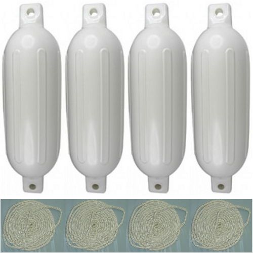 4 pack 5-1/2 inch x 20 inch double eye white inflatable vinyl fenders with lines