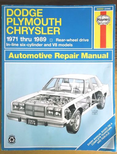 1971-1989 dodge plymouth chrysler rwd haynes auto repair service shop manual
