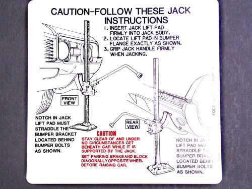 New trunk lid bumper jack instruction sticker cutlass 68 1968 442