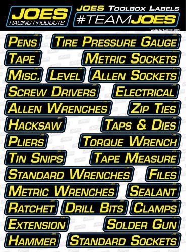 Joes racing products 17500 tool box labels