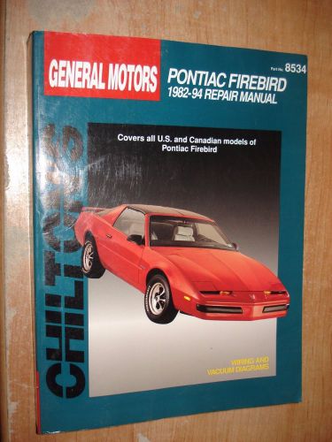 1982-1994 pontiac firebird shop manual service book chiltons repair 87 88 89 93