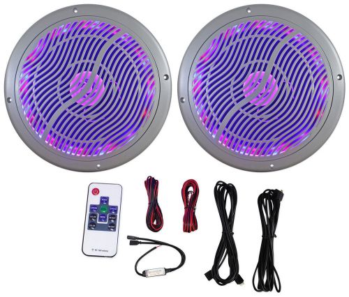 Rockville rmc80ls 8&#034; 800w 2-way silver marine speakers w multi color led+remote