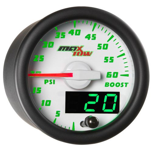 52mm white maxtow 60psi powerstroke diesel boost gauge digital &amp; analog displays