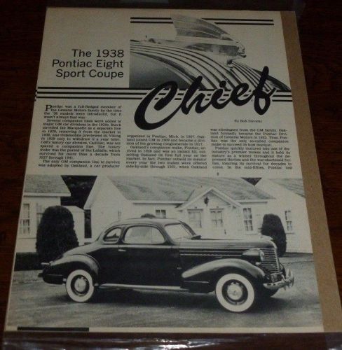 1938 pontiac vintage magazine ad chief eight sport coupe 3 page story / history