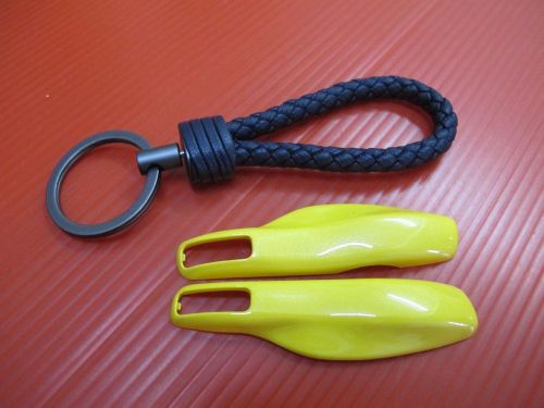 2p yellow key remote fob cover case trim + bk pu key chain for porsche panamera