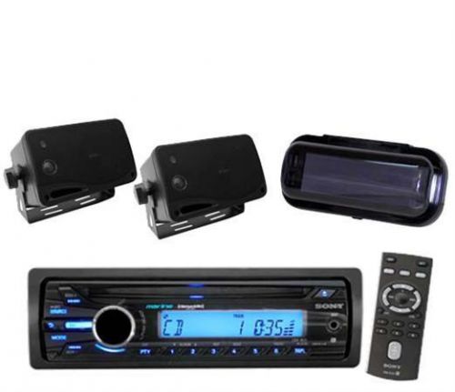 New sony cdxm20 marine detachable face cd radio receiver 2 box speakers w/cover