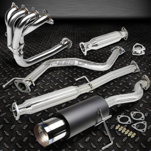 Black muffler burnt tip catback+4-1 header manifold+pipe exhaust for civic ej/eh