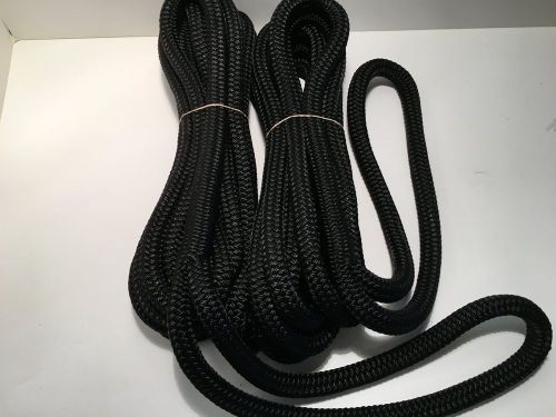 (2) 3/4&#034; x 25&#039;  black  dock line double braid nylon made in the usa
