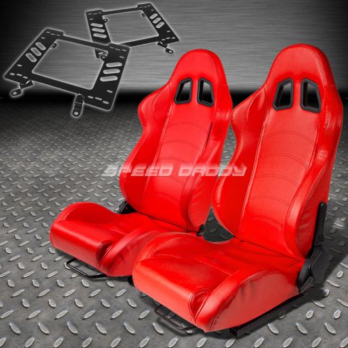 Pair type-1 reclining red pvc leather racing seat+bracket for 79-98 mustang