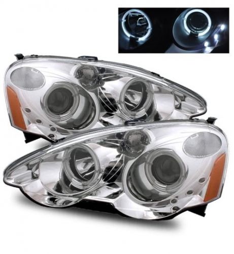 Fit 02-04 acura rsx led halo angel eye projector headlights chrome left+right