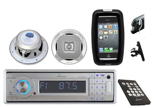 Lanzar marine mp3/usb stereo w/bluetooth + 6.5&#034; speakers+iphone smartphone case