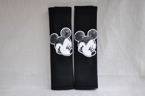 Disney mickey mouse black plush seat belt cover shoulder pad cushion pair